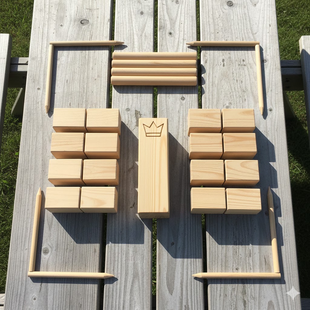 Kubb peli: välineet